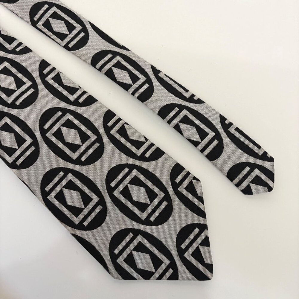 Justers Minneapolis Black Gray Geometric Tie Mens Necktie VTG 1960s Mod Style